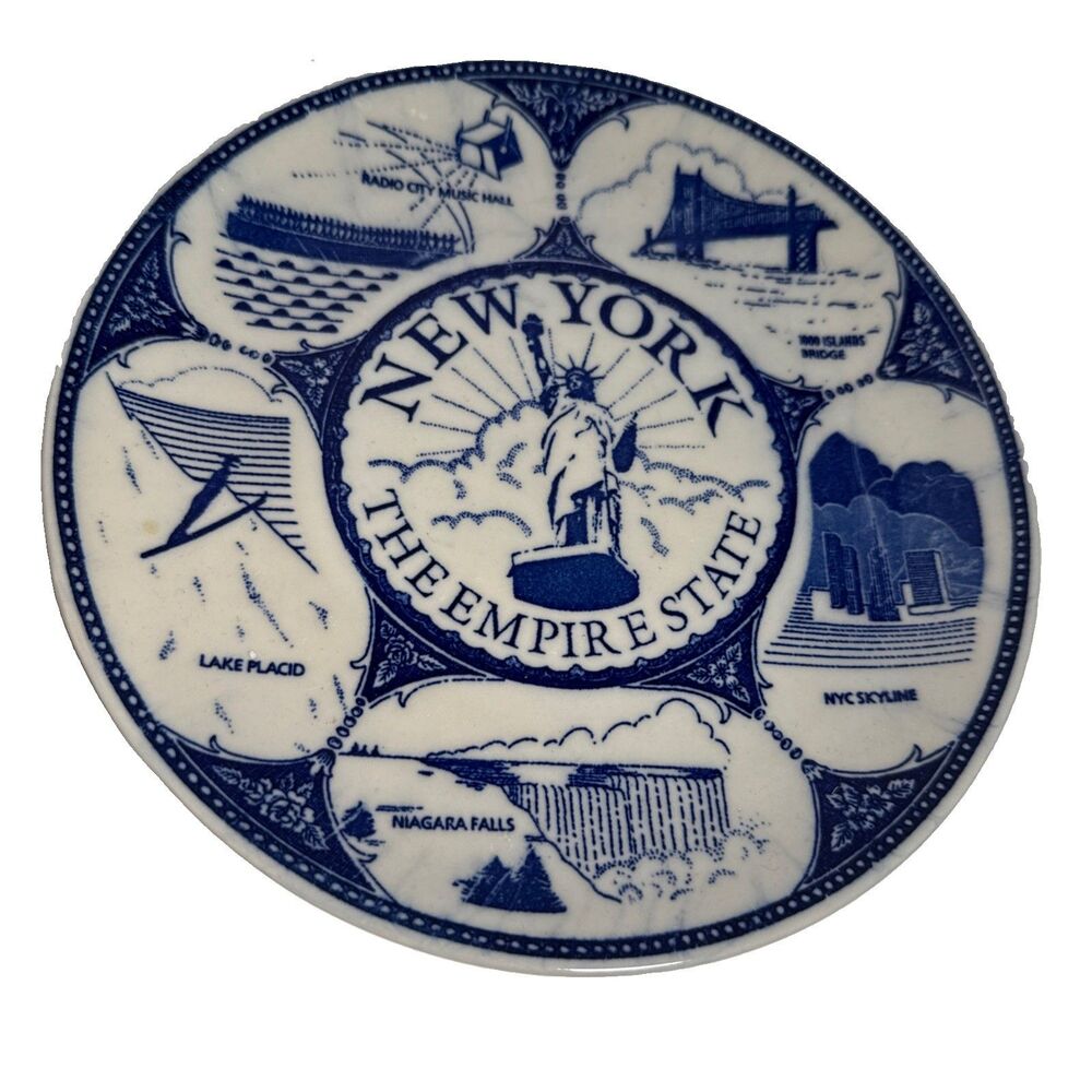 New York The Empire State Collector’s Plate Vintage Blue White